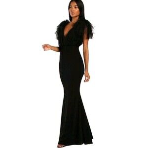 Lulus Maxi Mermaid Dress Womens XL Black Fairy Whimsigoth Ruffle Flutter Sleeve